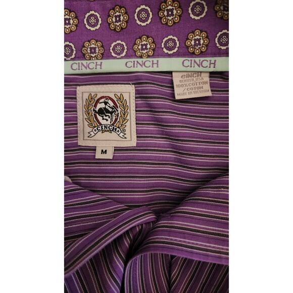 Cinch Long Sleeve Button-down Dress Shirt Size Medium Purple Striped - Picture 4 of 6